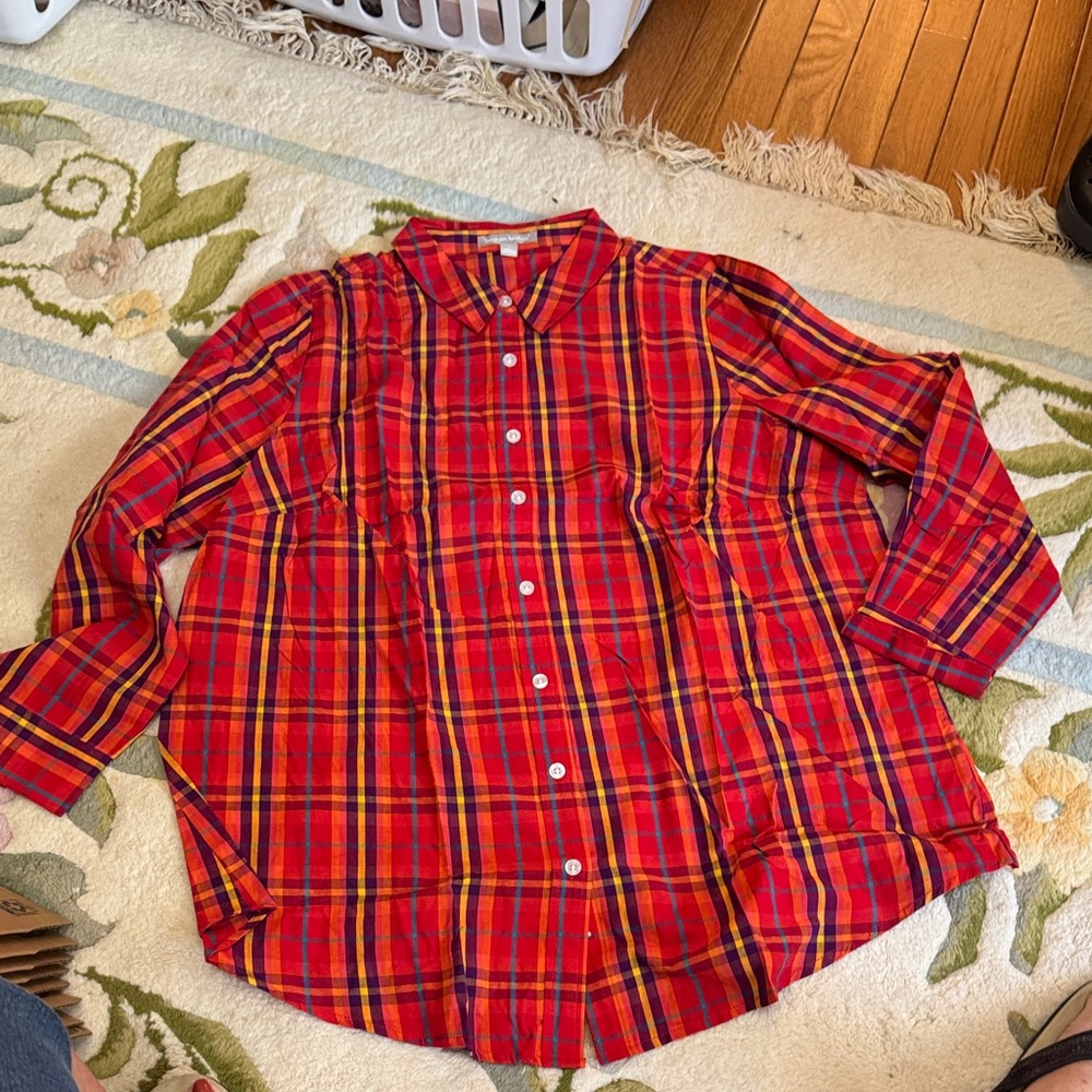 Woman Within Red and Yellow Plaid Casual Shirt Large NWOT 245